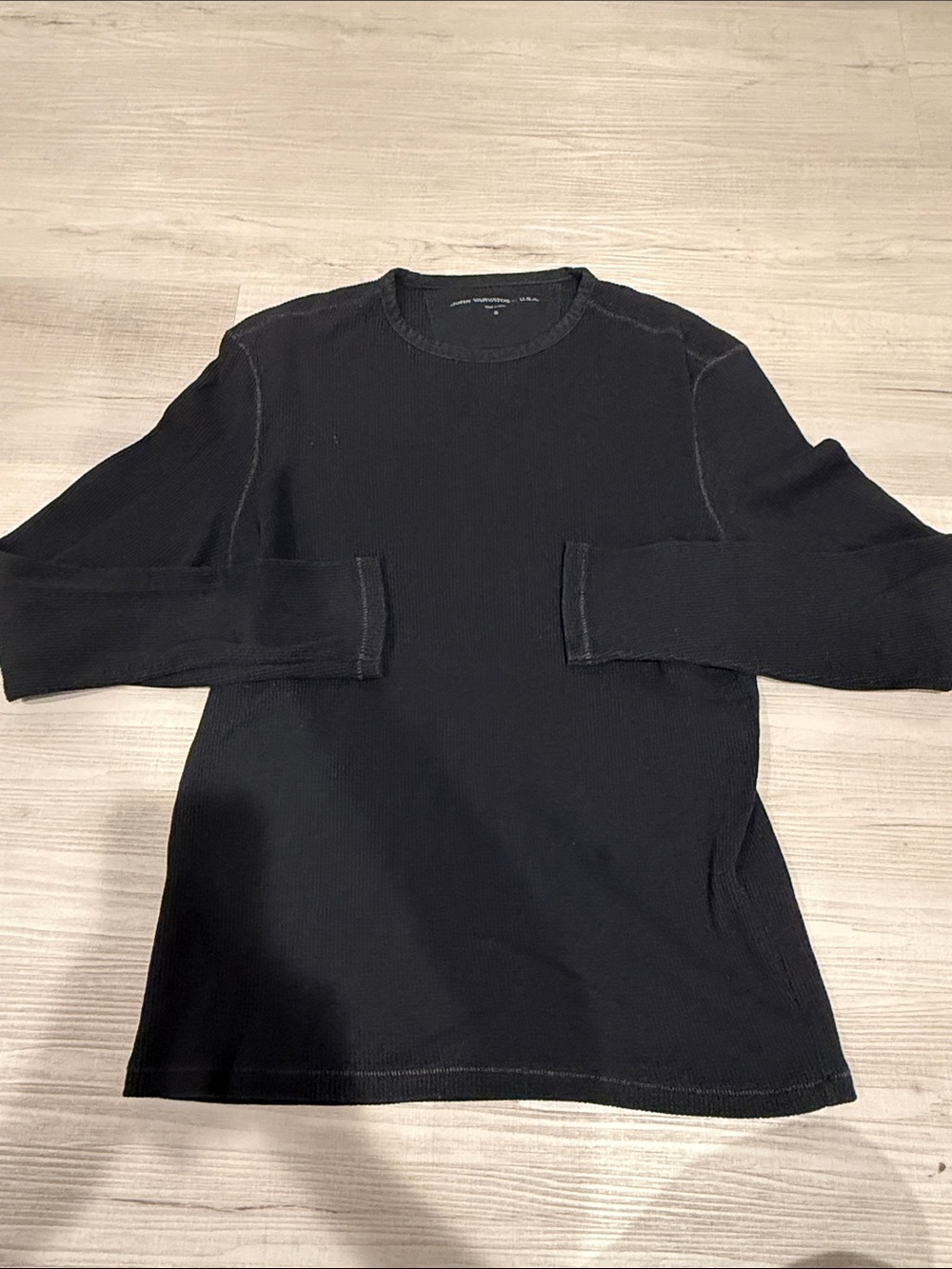 John Varvatos Black Long-Sleeve Ribbed Thermal Crew